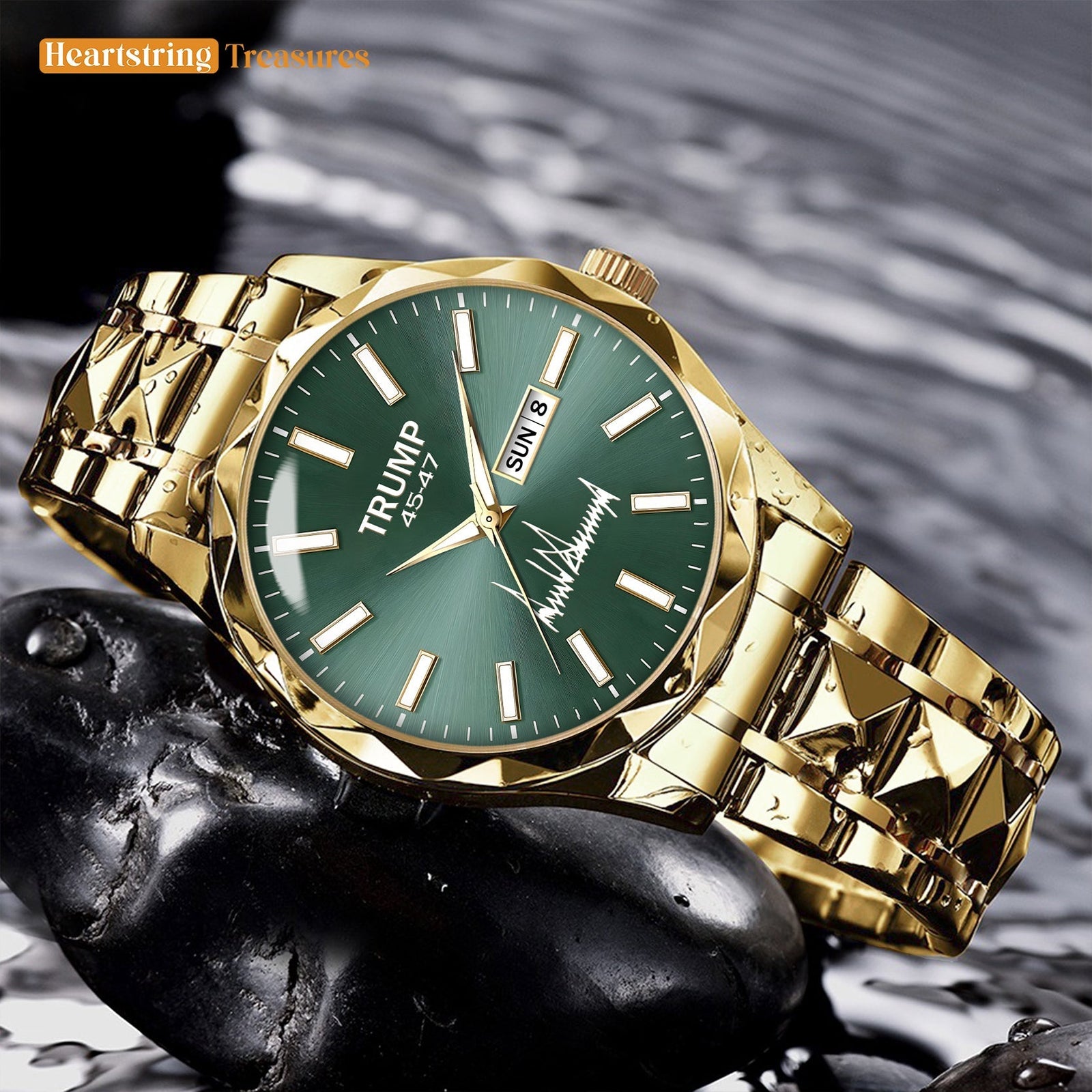 TRUMP Watch 45-47 Luxury Gold – Emerald Glow Dial – Gold Watch for Men