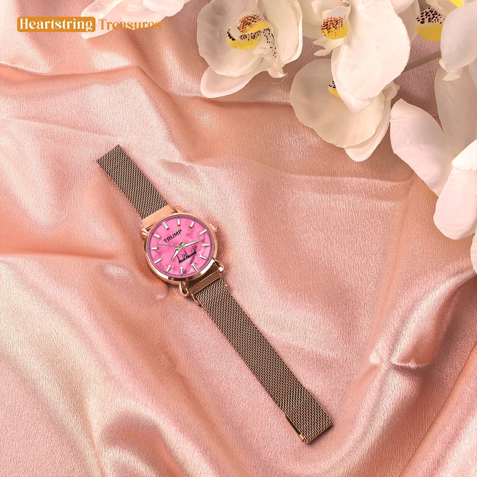 TRUMP Watch 2025 Luxury Gold - Rose Marble Dial - Gift Watch for Women