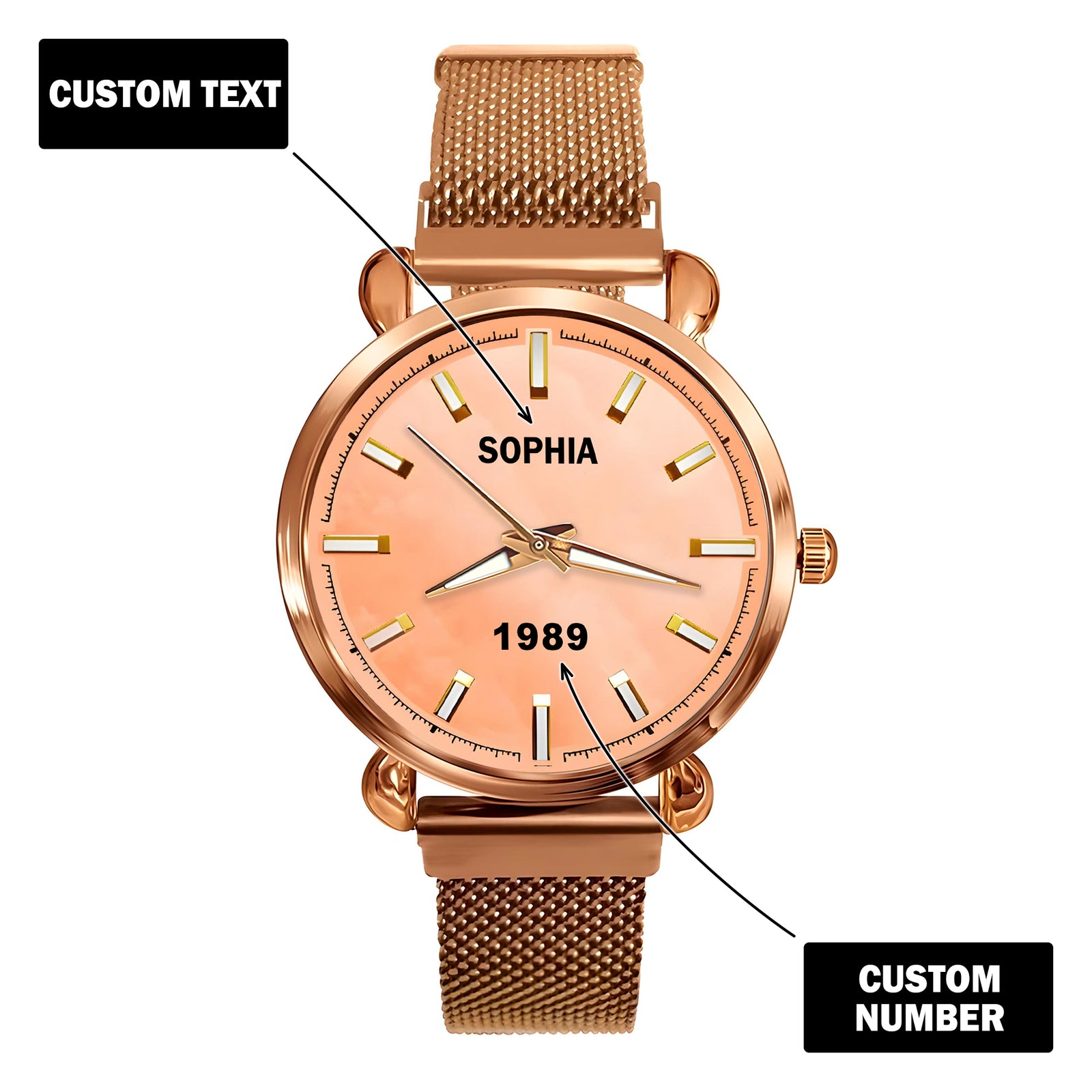 Custom Wrist Watches For Ladies - Elegant Peach Dial - Rose Gold Watches For Ladies
