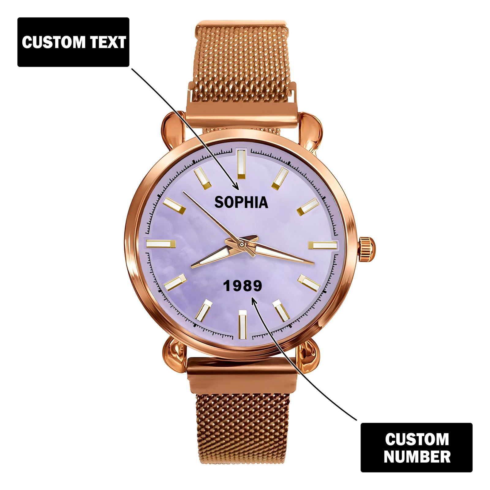Custom Wrist Watches For Ladies - Opulent Violet Dial - Rose Gold Watches For Ladies