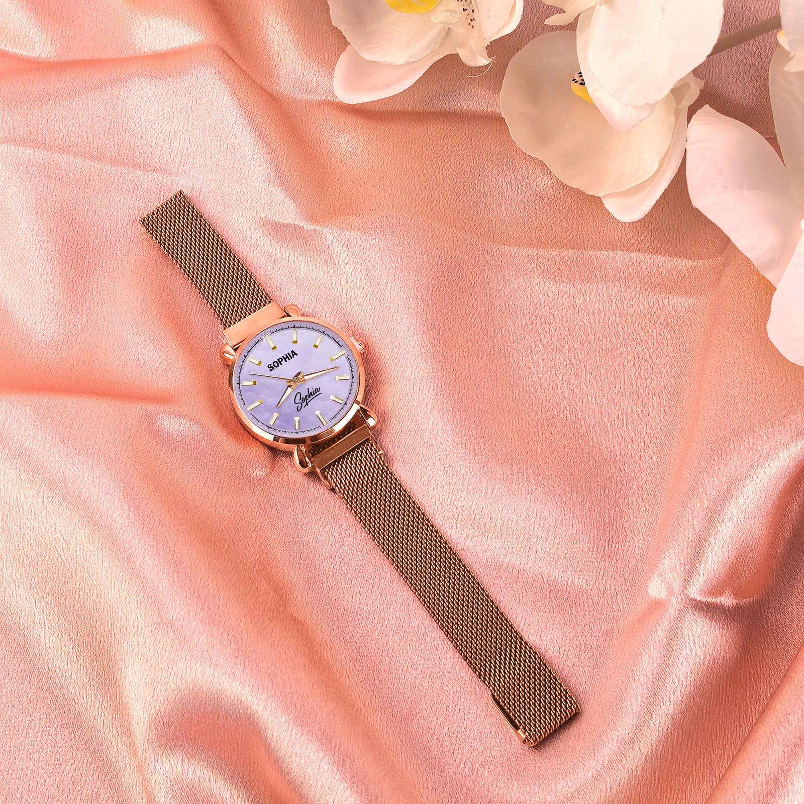 Custom Wrist Watches For Ladies - Opulent Violet Dial - Rose Gold Watches For Ladies