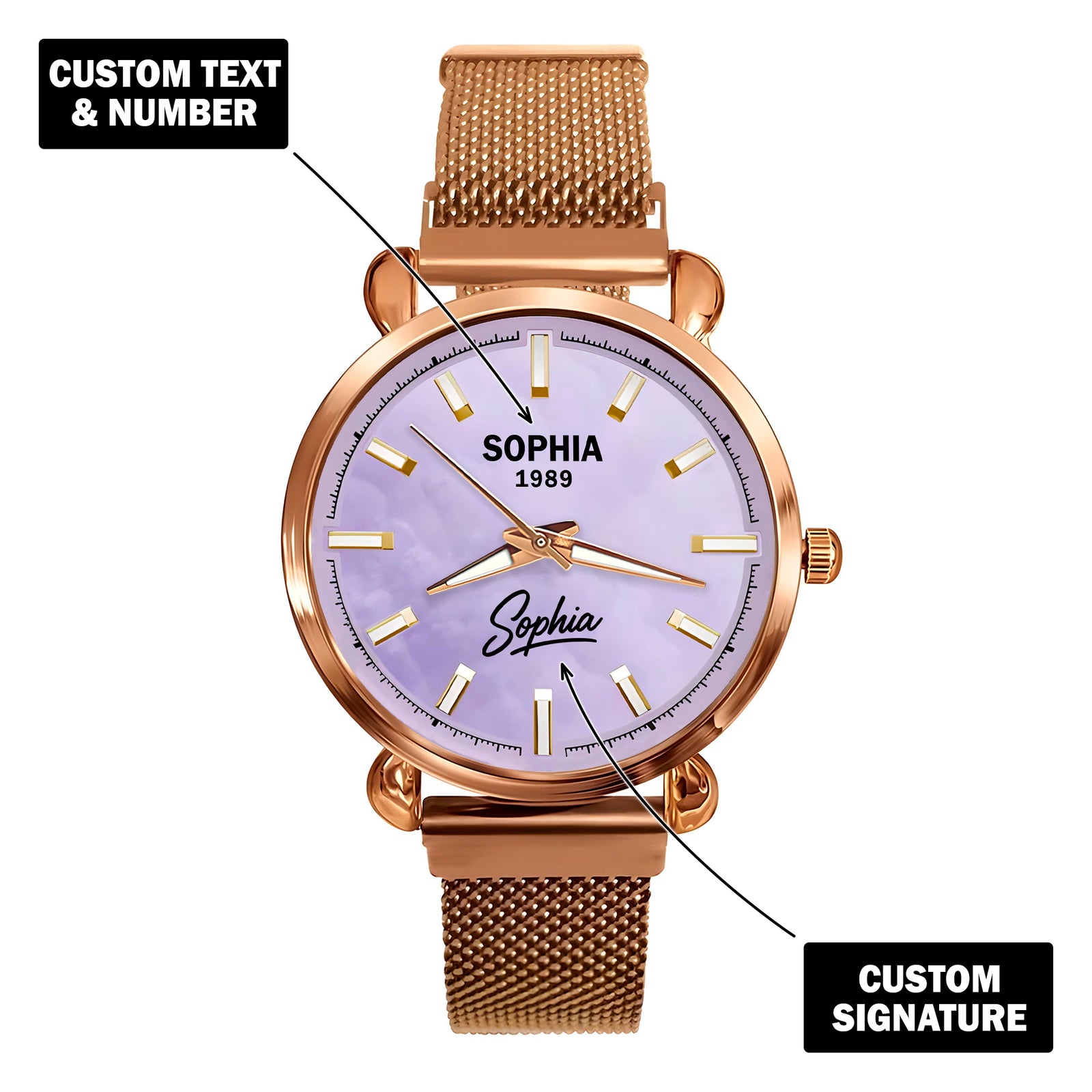 Custom Wrist Watches For Ladies - Opulent Violet Dial - Rose Gold Watches For Ladies