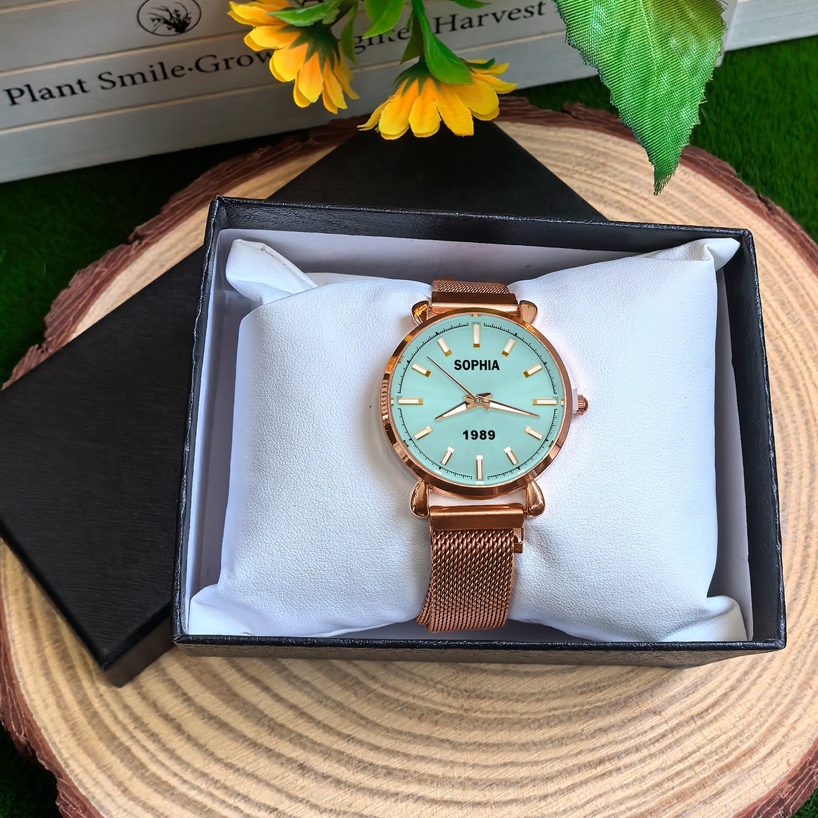 Custom Wrist Watches For Ladies - Turquoise Blue Dial - Rose Gold Watches For Ladies
