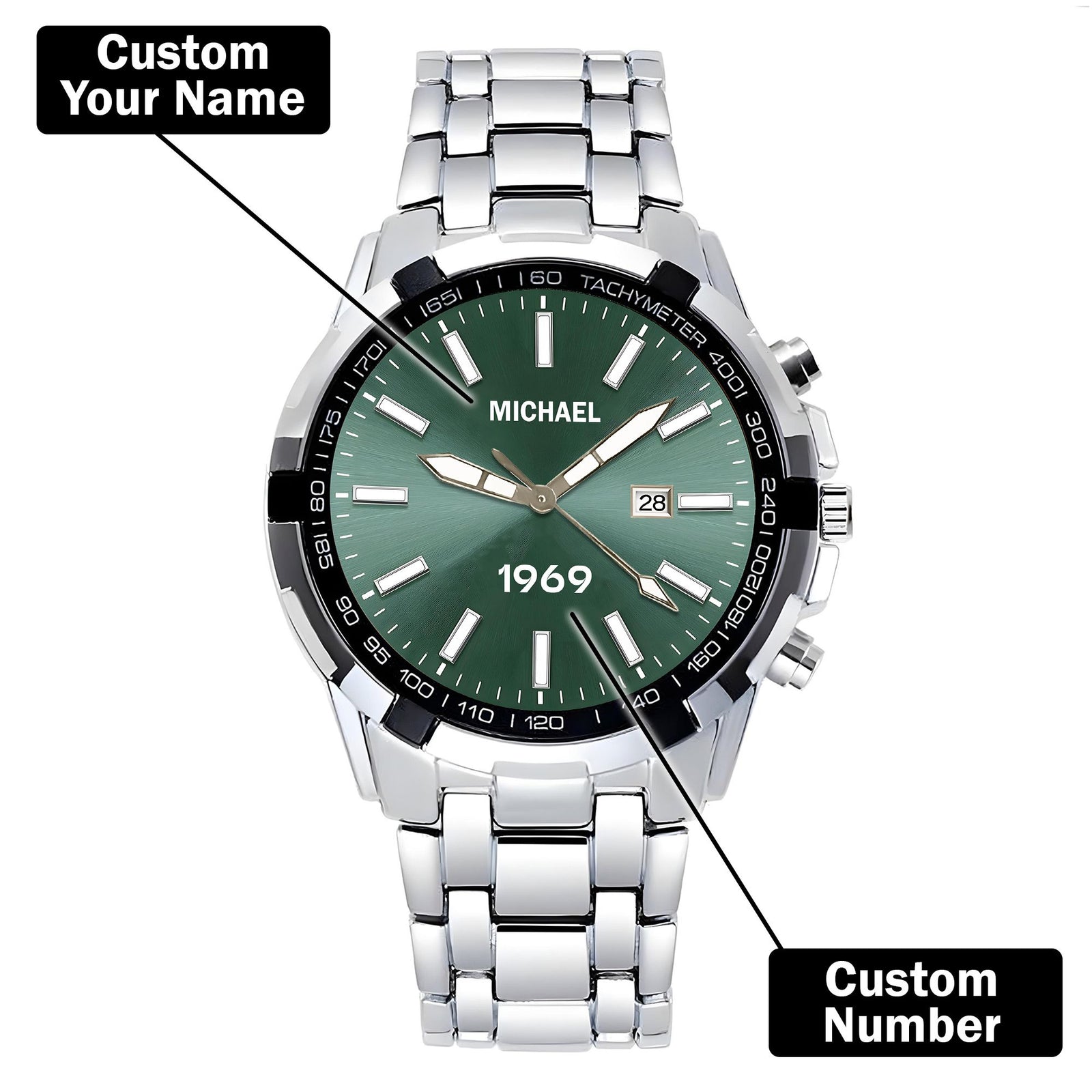 Custom Wrist Watches For Men - Forest Green Dial