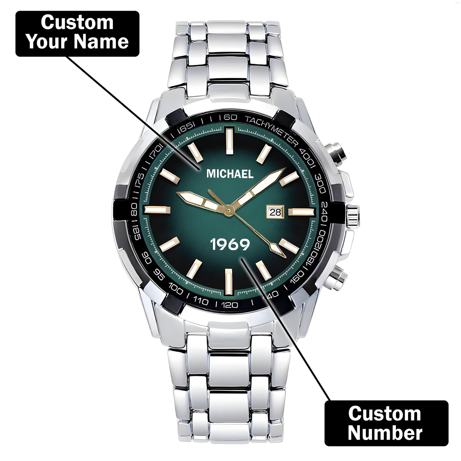 Custom Wrist Watches For Men - Emerald Green Dial