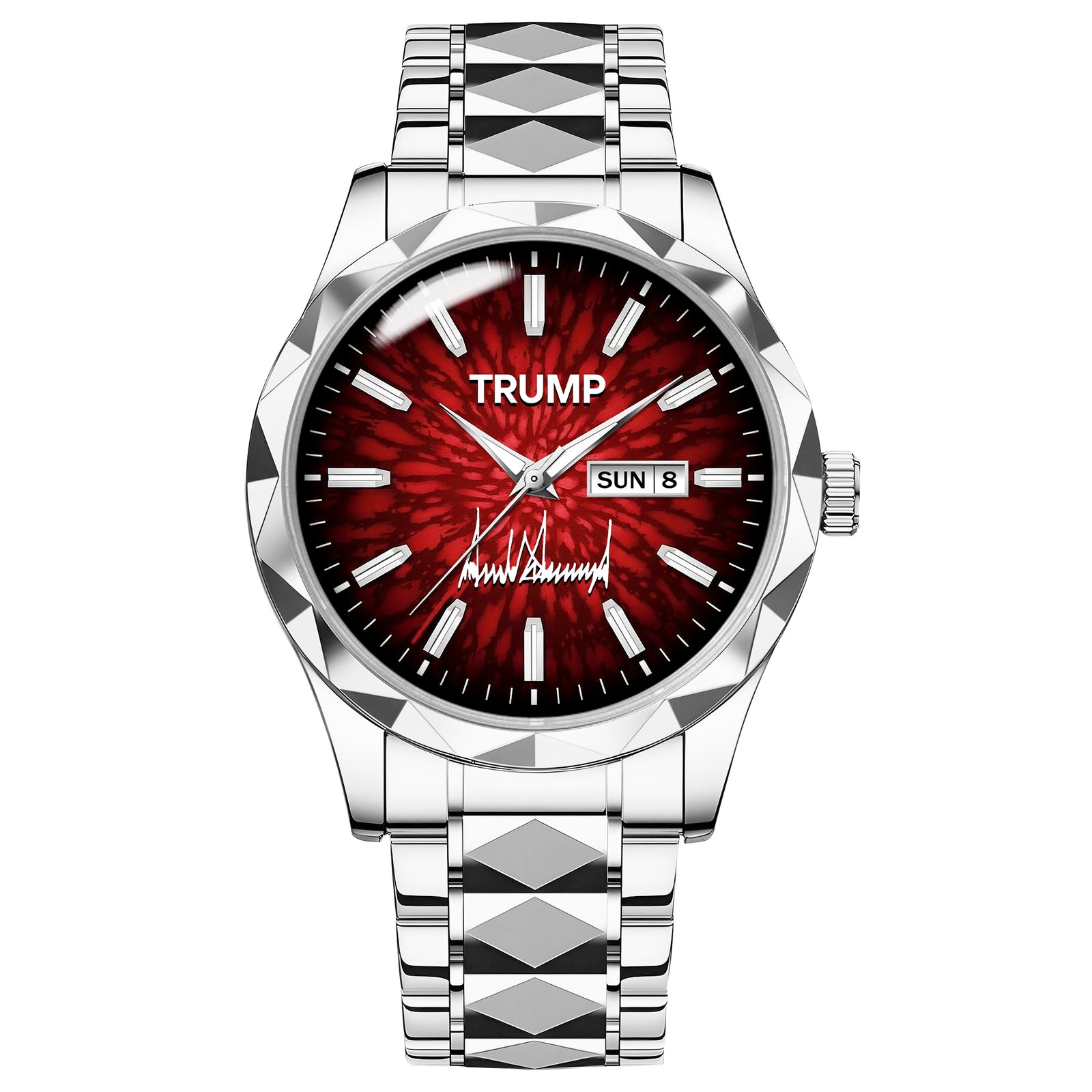 TRUMP Watch Luxury Silver Steel – Royal Red Ruby Burst Dial