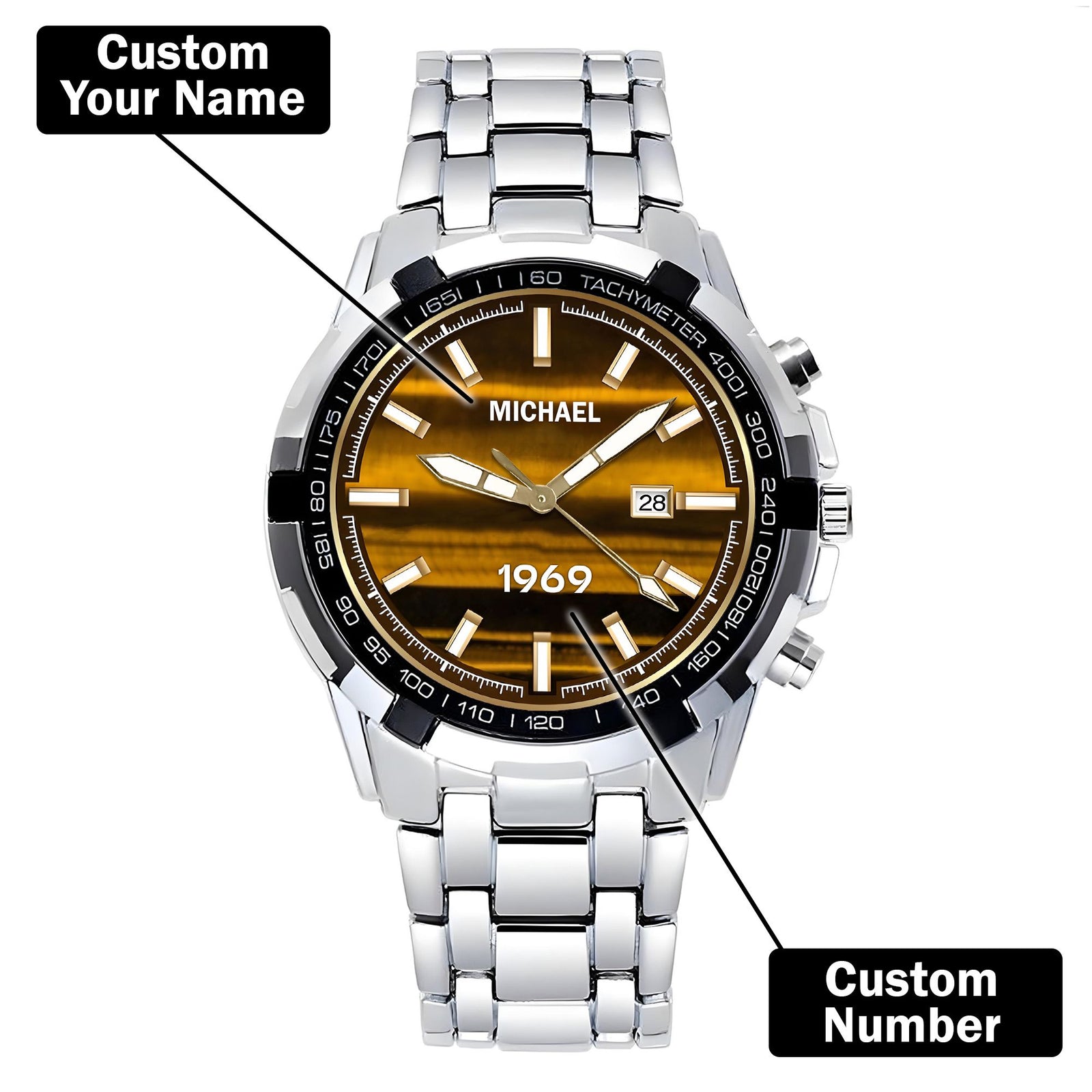 Custom Wrist Watches For Men - Amber Gold Dial