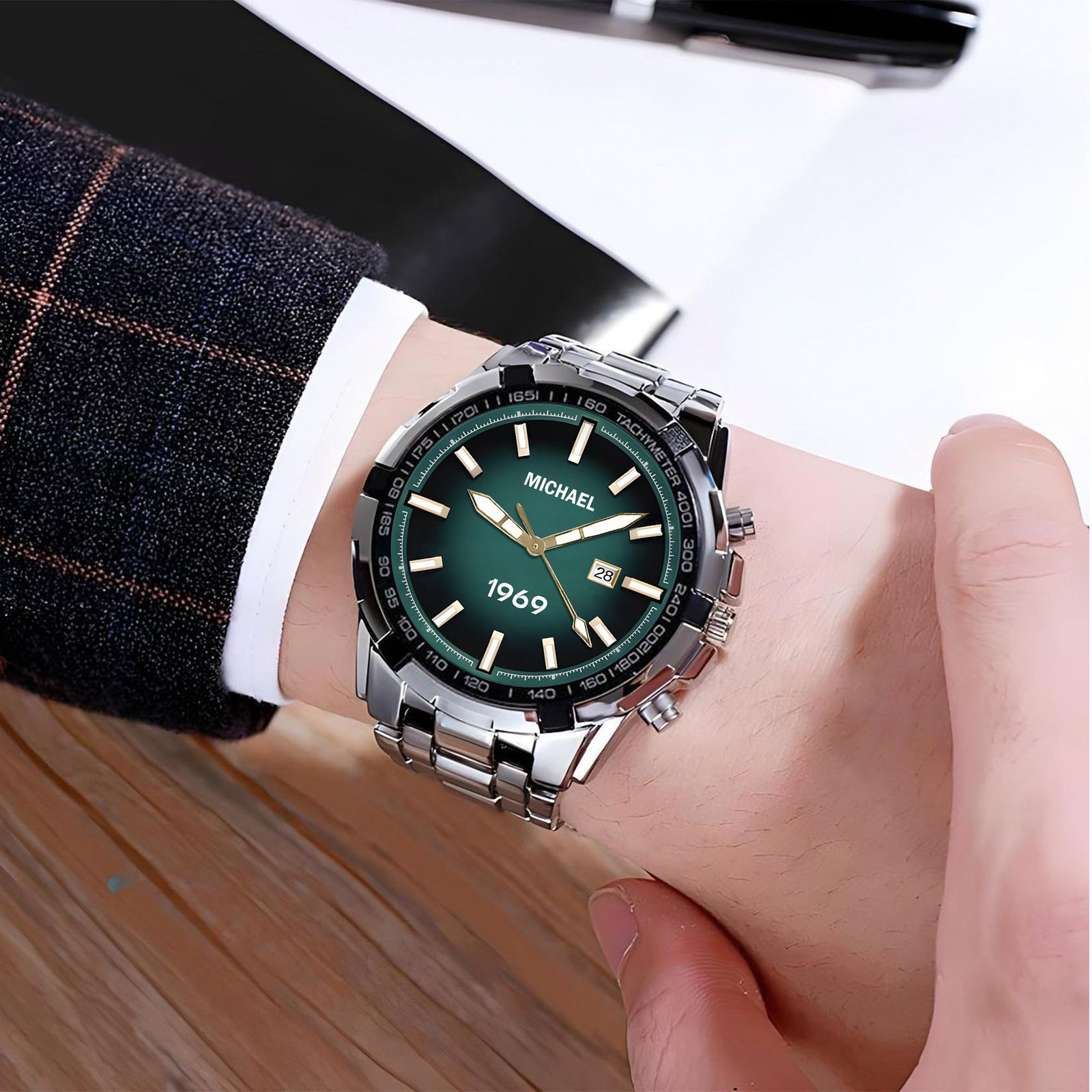 Custom Wrist Watches For Men - Emerald Green Dial