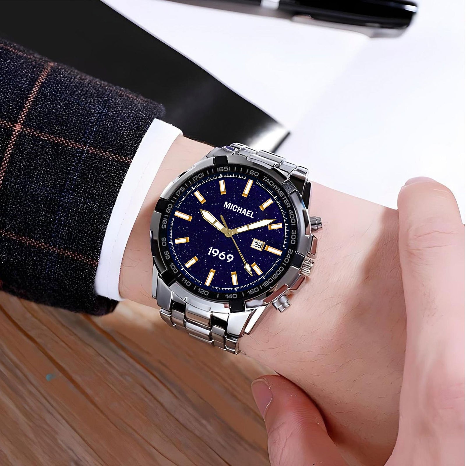 Custom Wrist Watches For Men - Galaxy Blue Dial