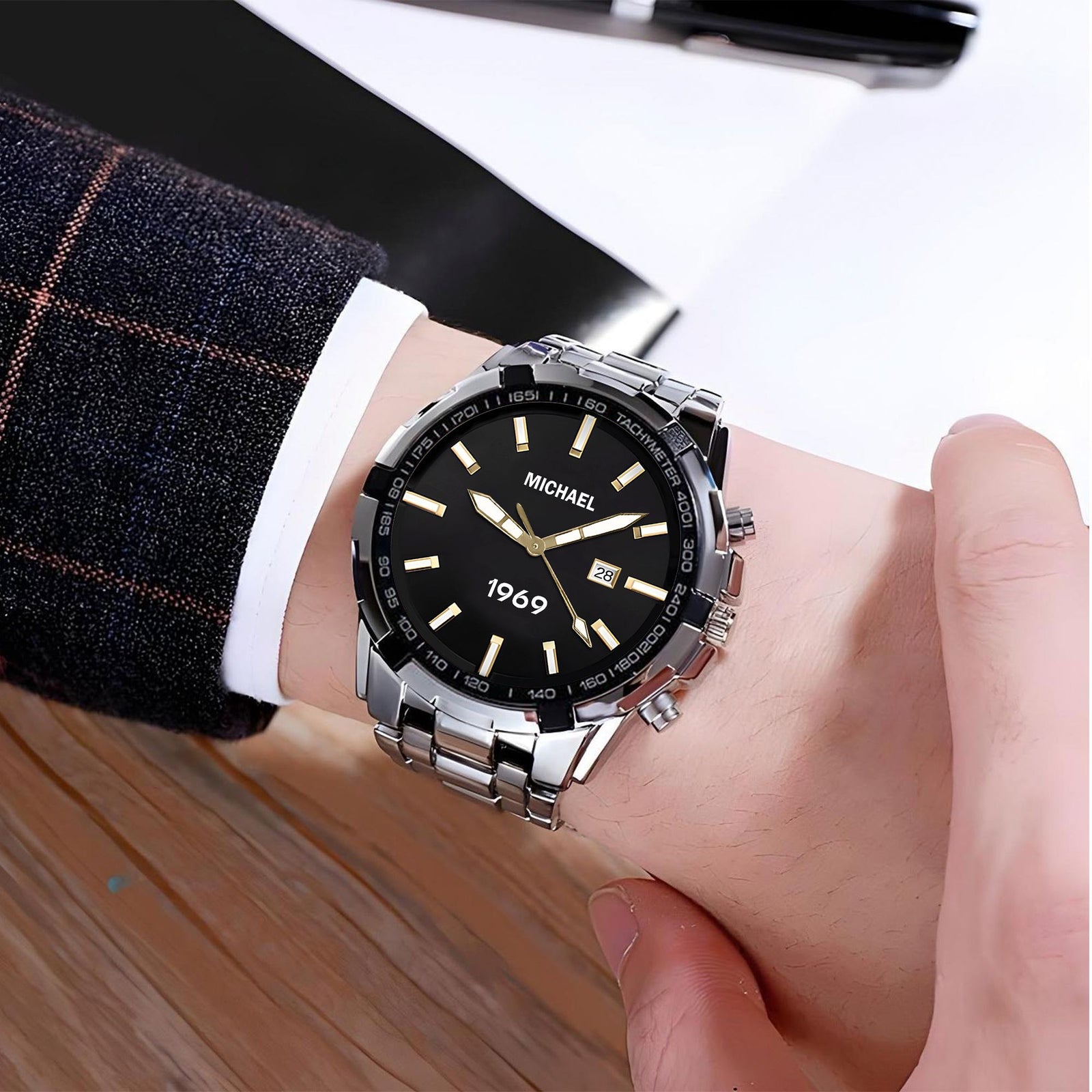 Custom Wrist Watches For Men - Black Gold Dial