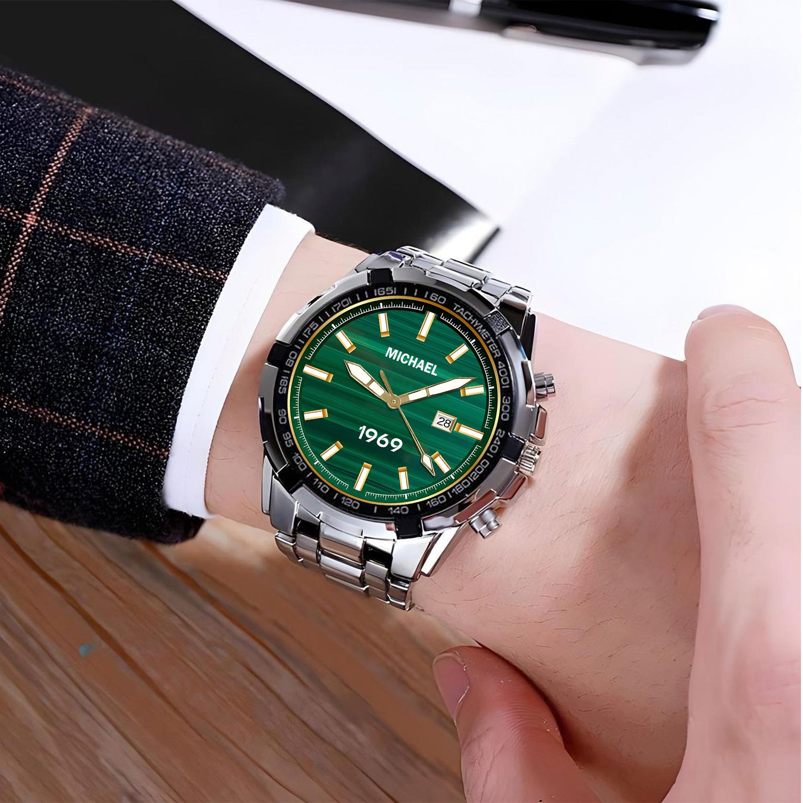 Custom Wrist Watches For Men - Jade Stripe Dial