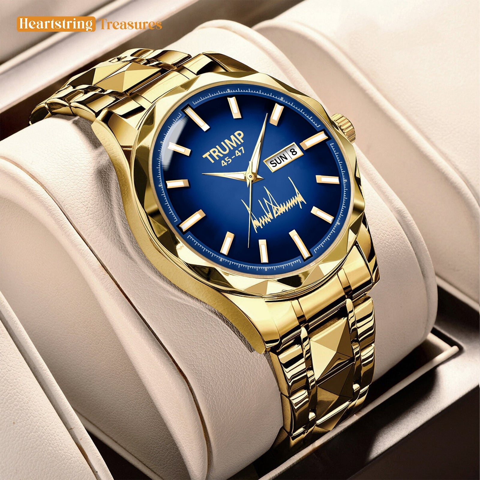 TRUMP 45-47 Watch 2025 Silver Blue Dial - Luxury Gold Timepiece for Men