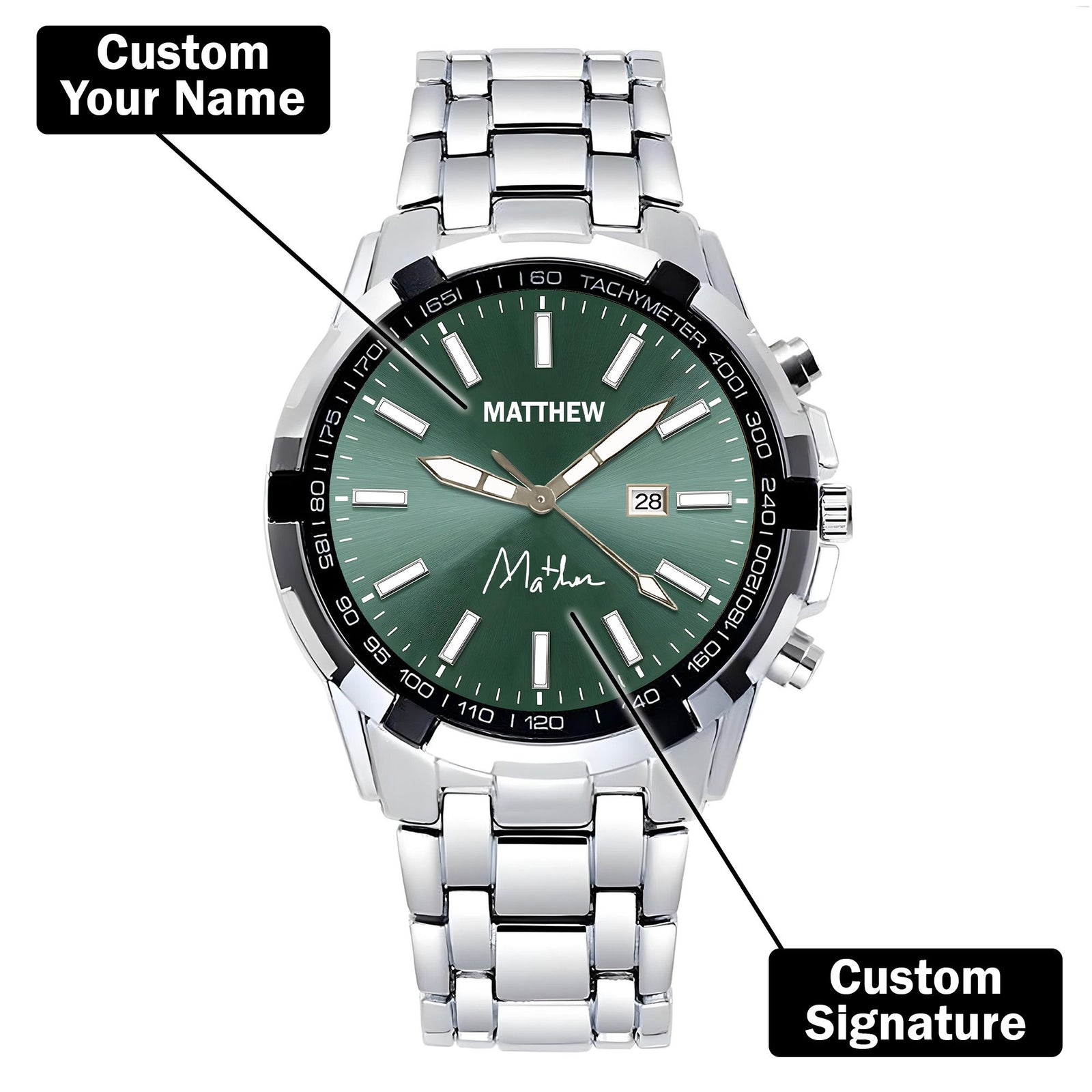 Custom Wrist Watches For Men - Forest Green Dial