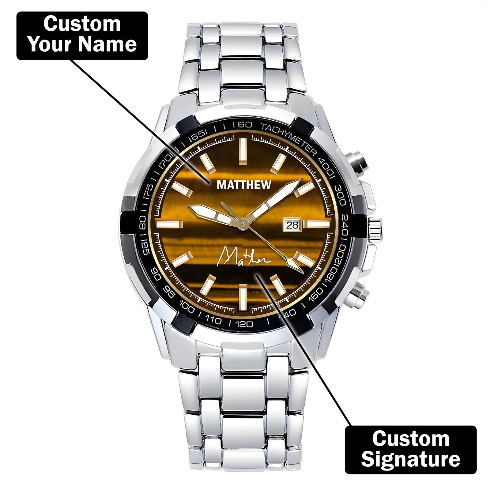 Custom Wrist Watches For Men - Amber Gold Dial