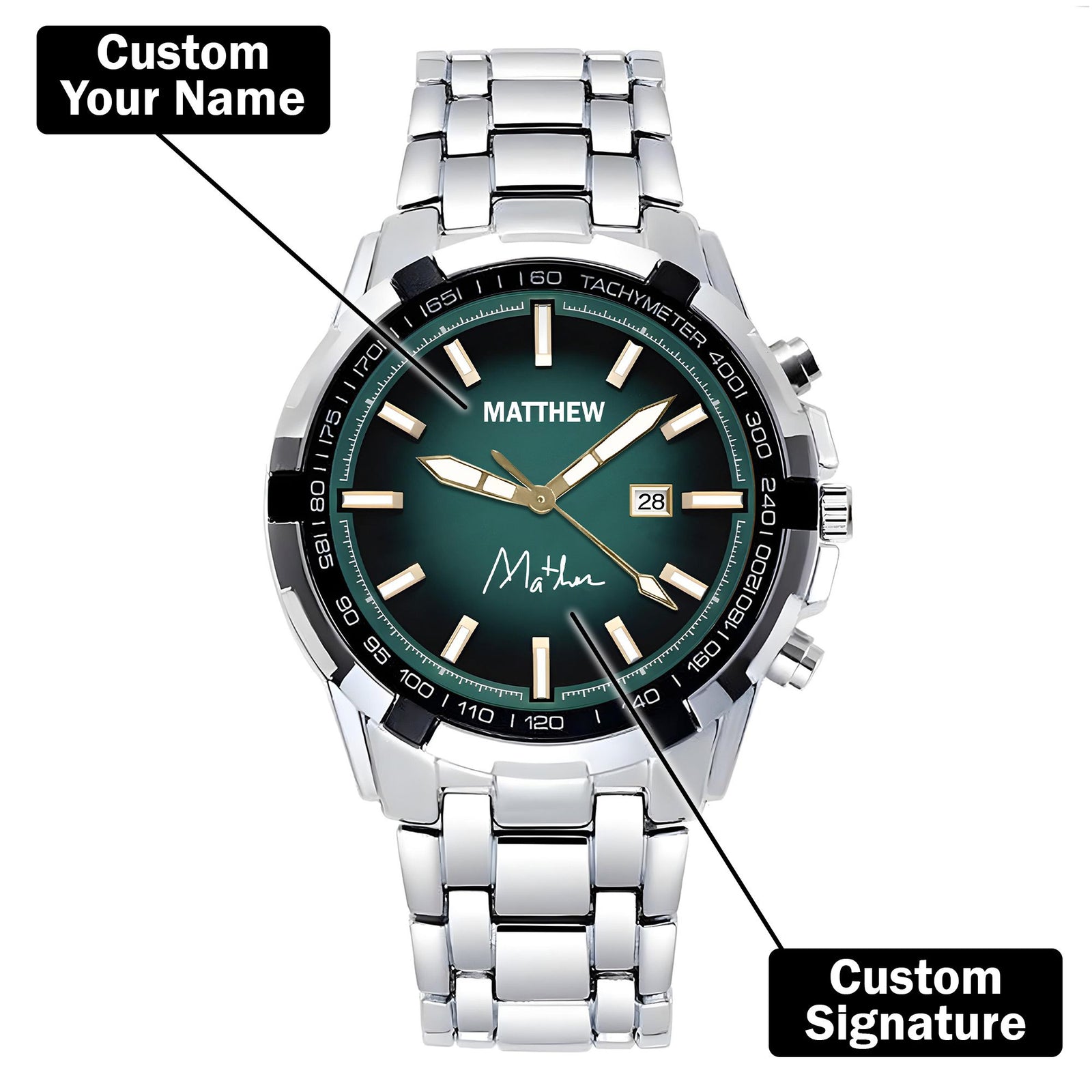 Custom Wrist Watches For Men - Emerald Green Dial