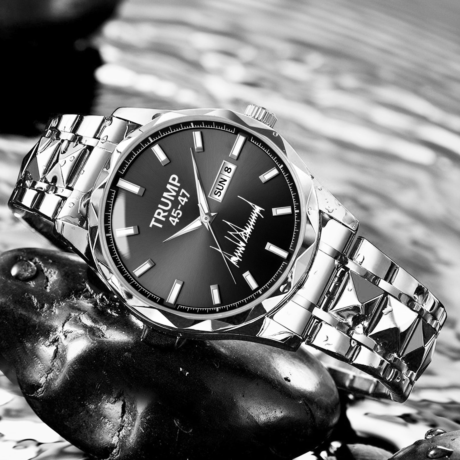 TRUMP 45-47 Watch 2026 Silver Black Dial – Luxury Steel Watch for Men