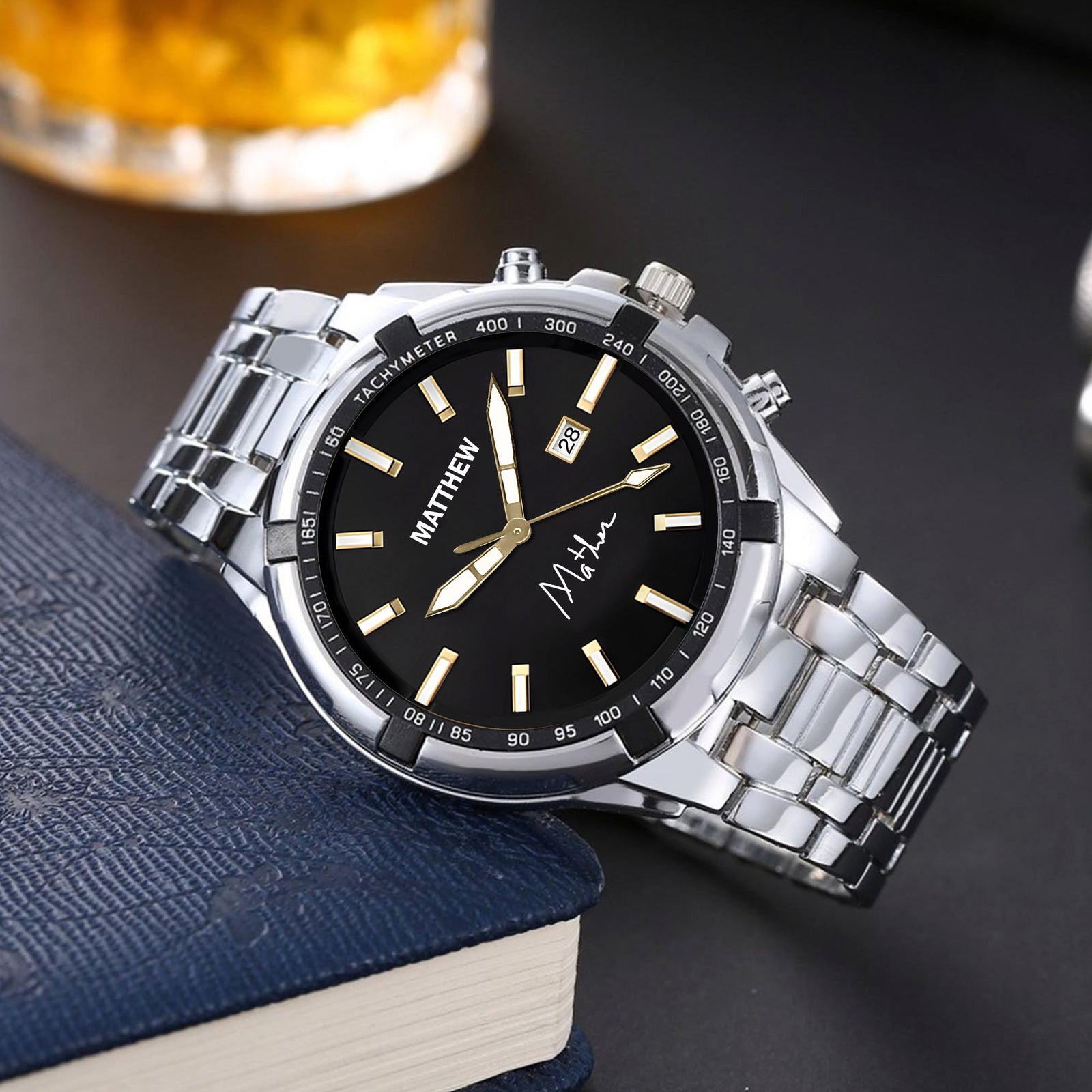 Custom Wrist Watches For Men - Black Gold Dial