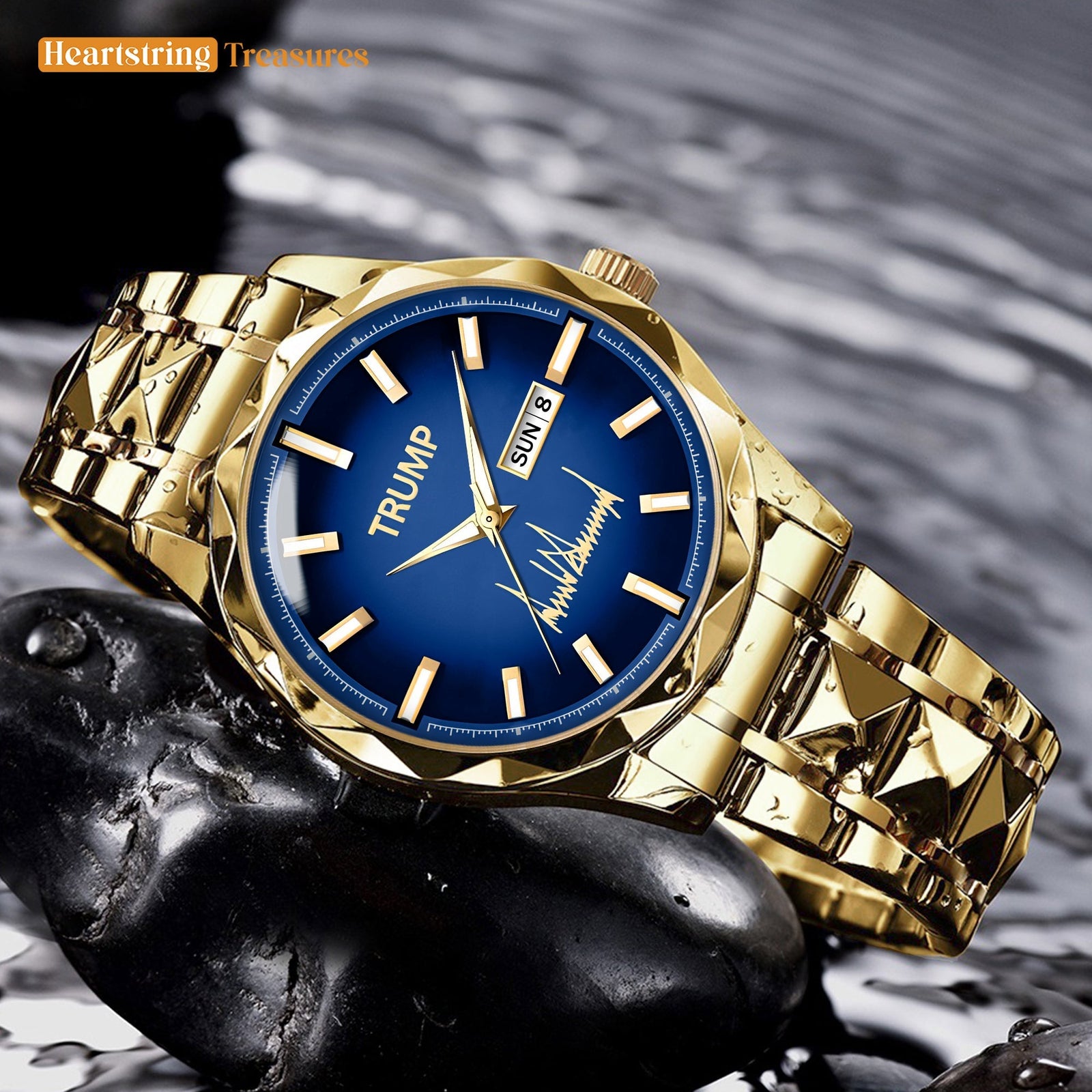TRUMP Watch 2025 Silver Blue Dial - Luxury Gold Timepiece for Men