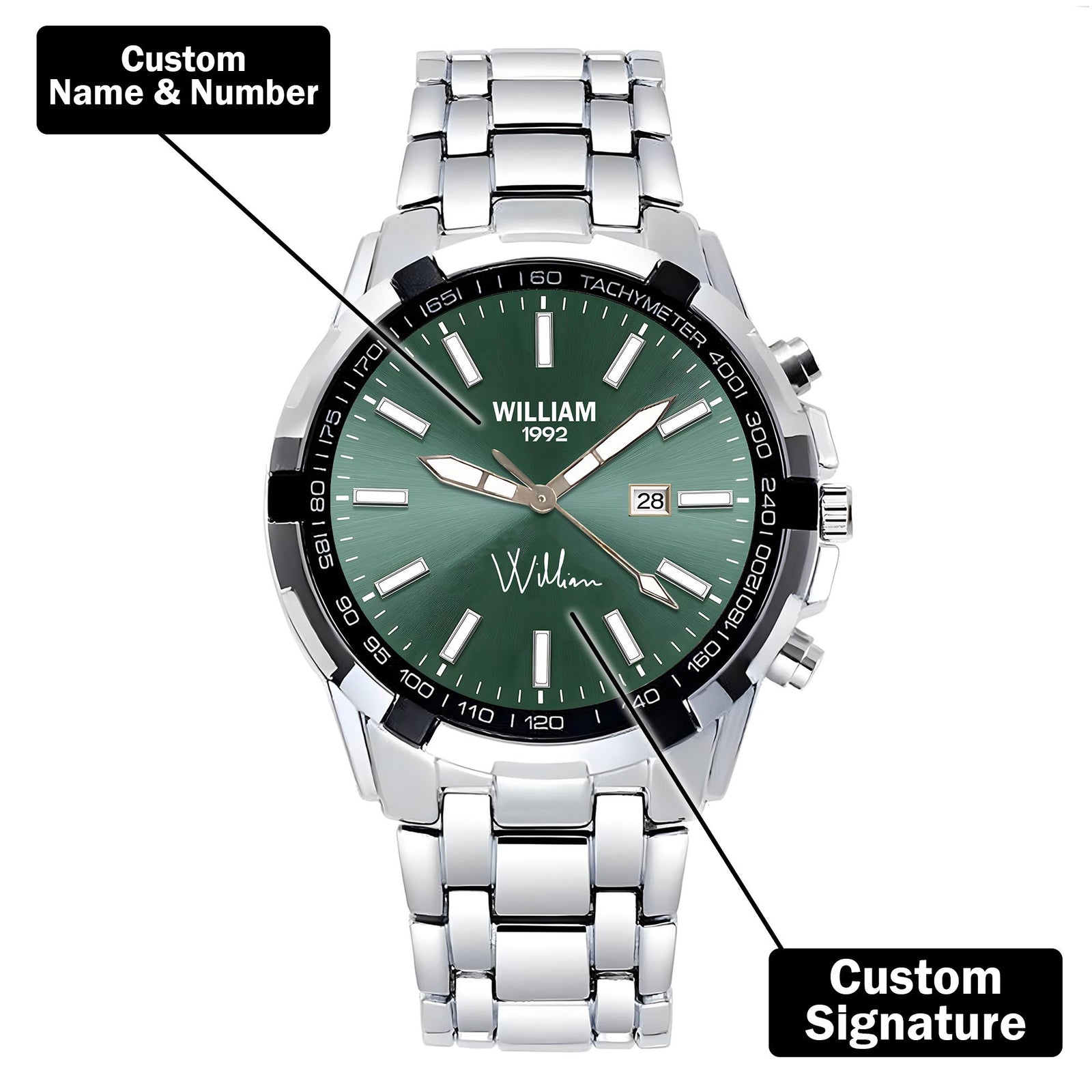 Custom Wrist Watches For Men - Forest Green Dial