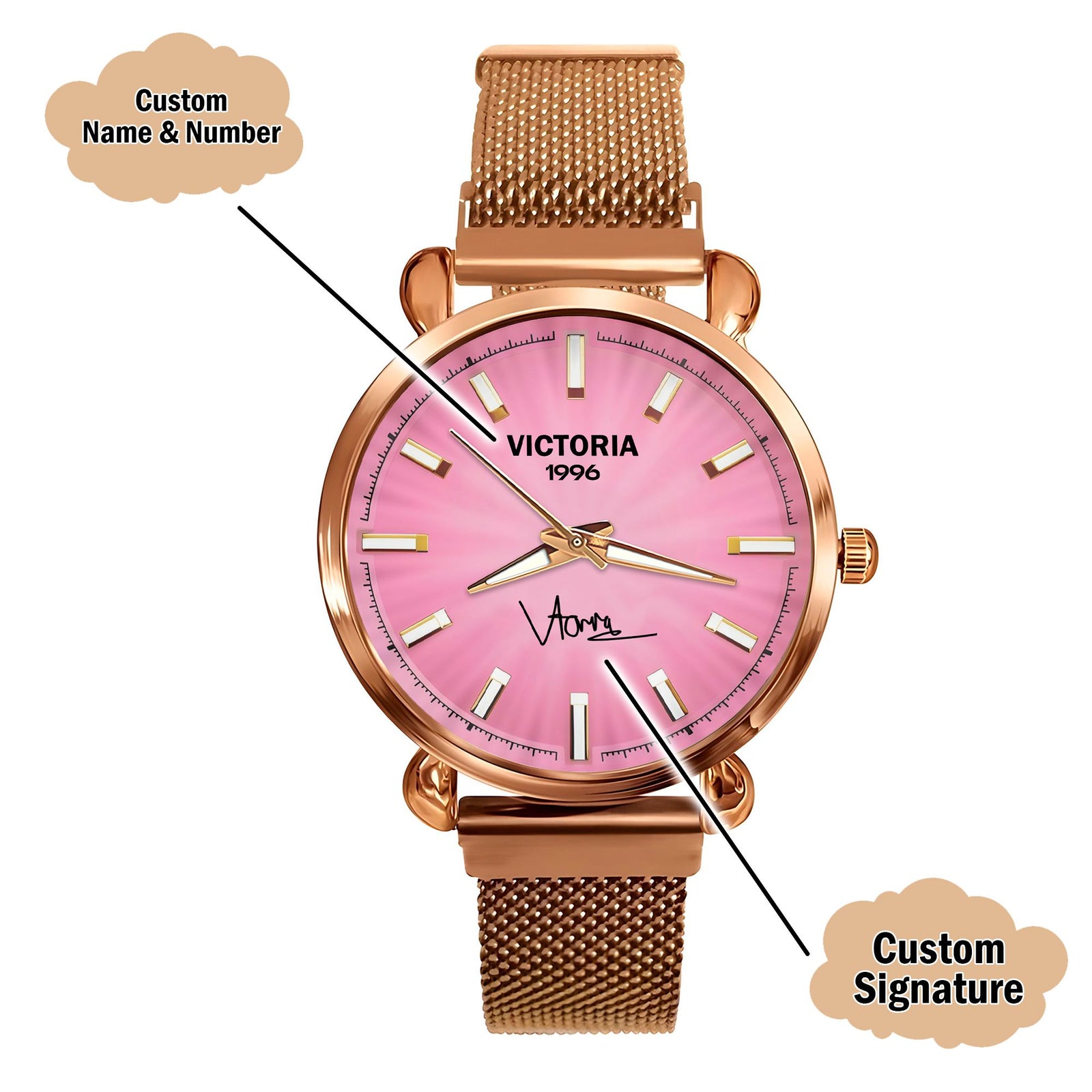 Custom Wrist Watches For Ladies - Sakura Gold Dial - Rose Gold Watches For Ladies