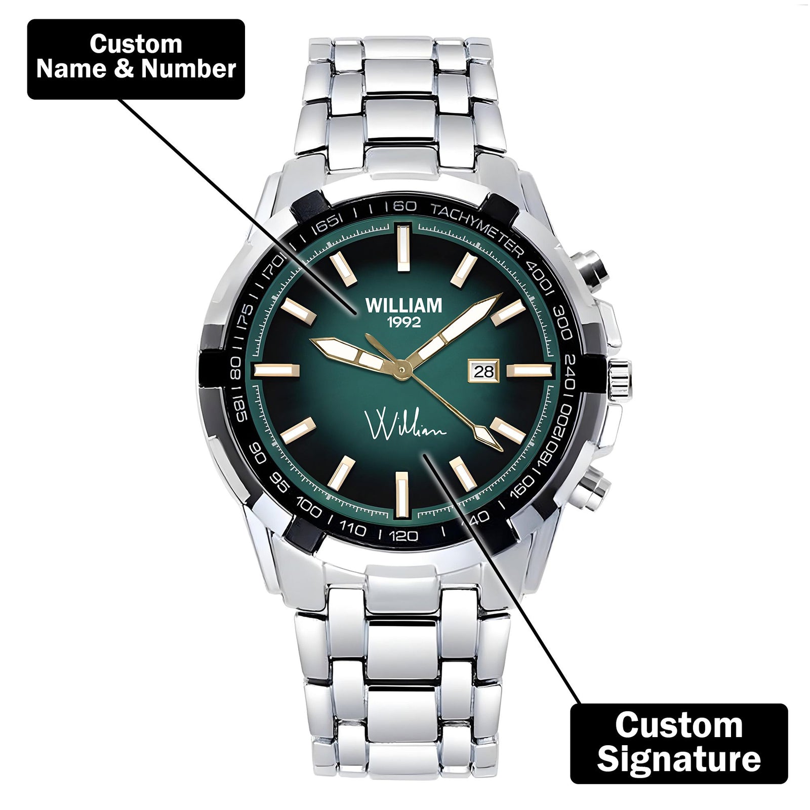 Custom Wrist Watches For Men - Emerald Green Dial