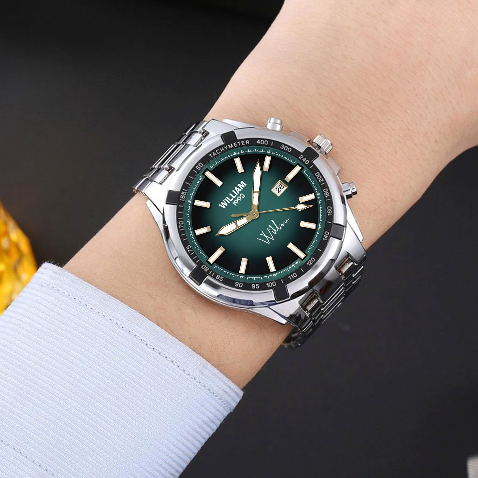 Custom Wrist Watches For Men - Emerald Green Dial