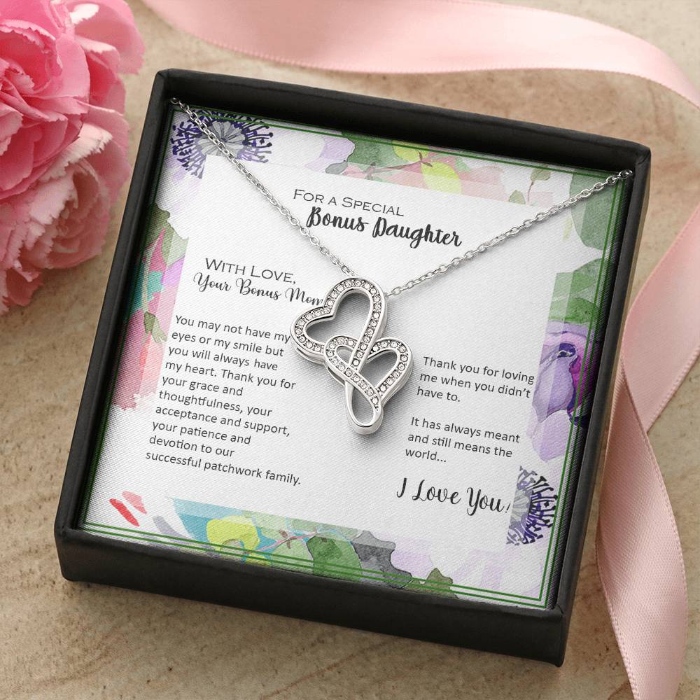 Bonus Daughter From Bonus Mom No Dna But You Have My Heart 8 Double Hearts Necklace