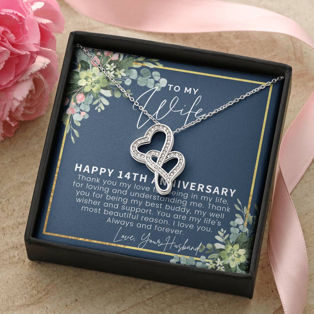 14 Year Wedding Anniversary Gift For Wife 14Th Anniversary Gift For Her 14 Year Anniversary Gift Ideas 14Th Anniversar 1 Double Hearts Necklace