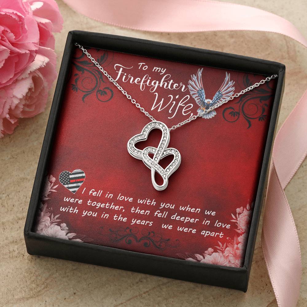 To My Firefighter Wife - Double Hearts Necklace