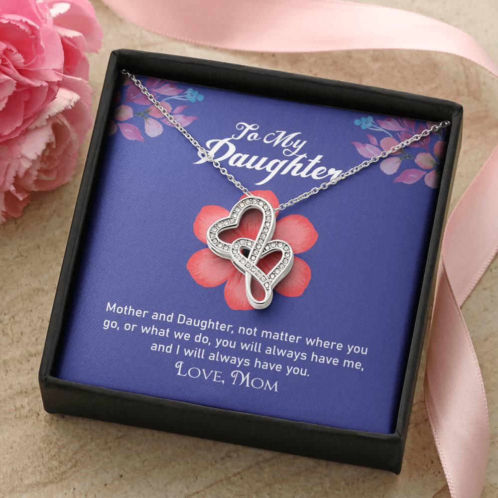To My Daughter Necklace - Mom To Daughter Double Heart Necklace Gift - Mom And Daughter Always Remember Gift From Mom 1 Double Hearts Necklace