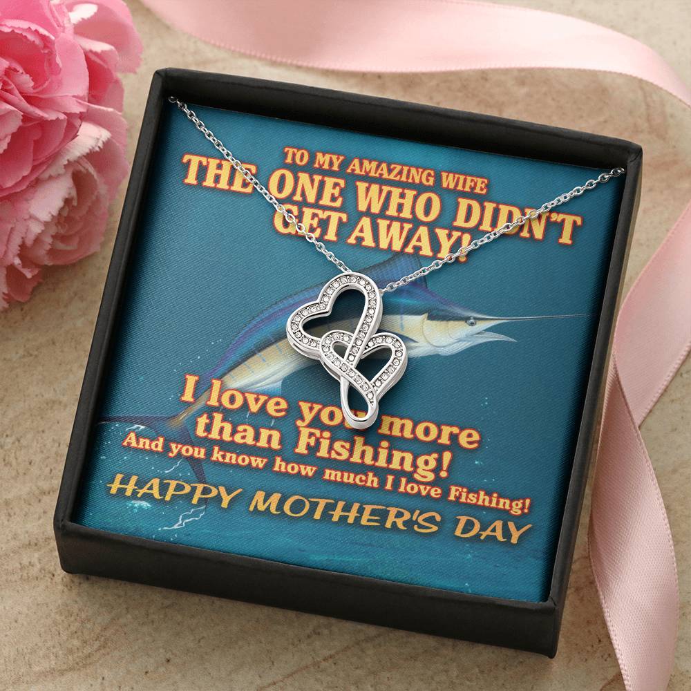 To My Amazing Wife - Blue Marlin - I Love You More Than Fishing - Double Heart To My Wife Necklace Anniversary Gift - Double Hearts Necklace