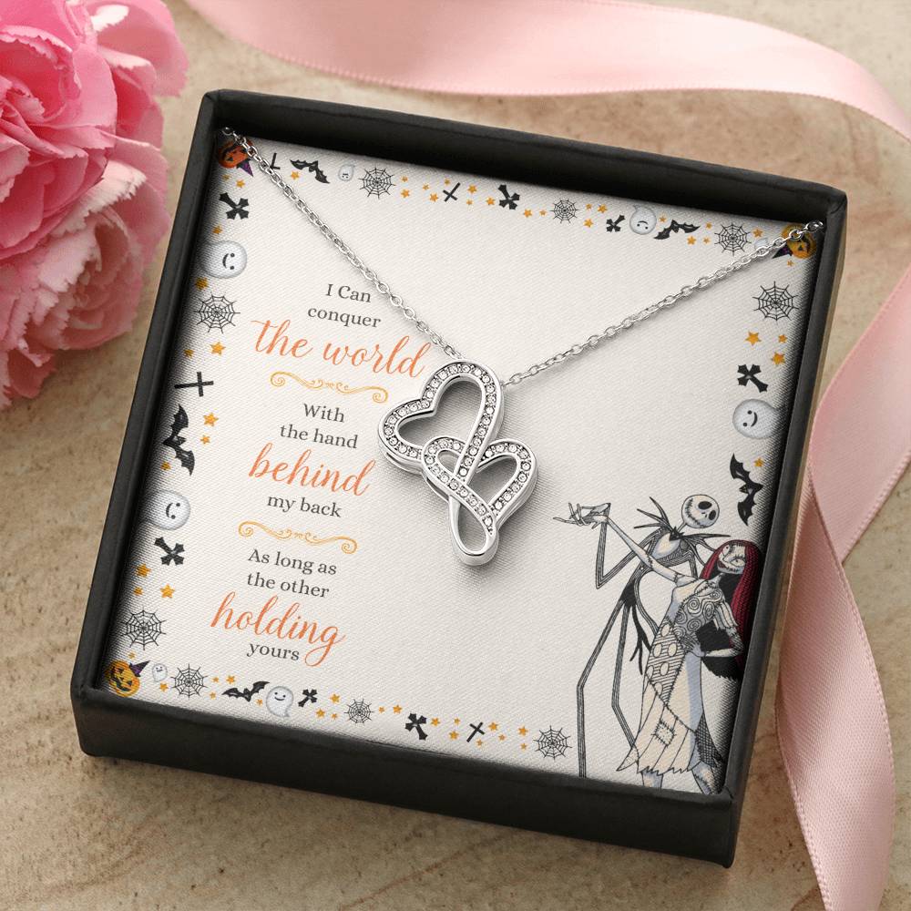 Best Romantic Holiday Gift For Her I Can Conquer The World With One Hand As Long As You Double Hearts Necklace