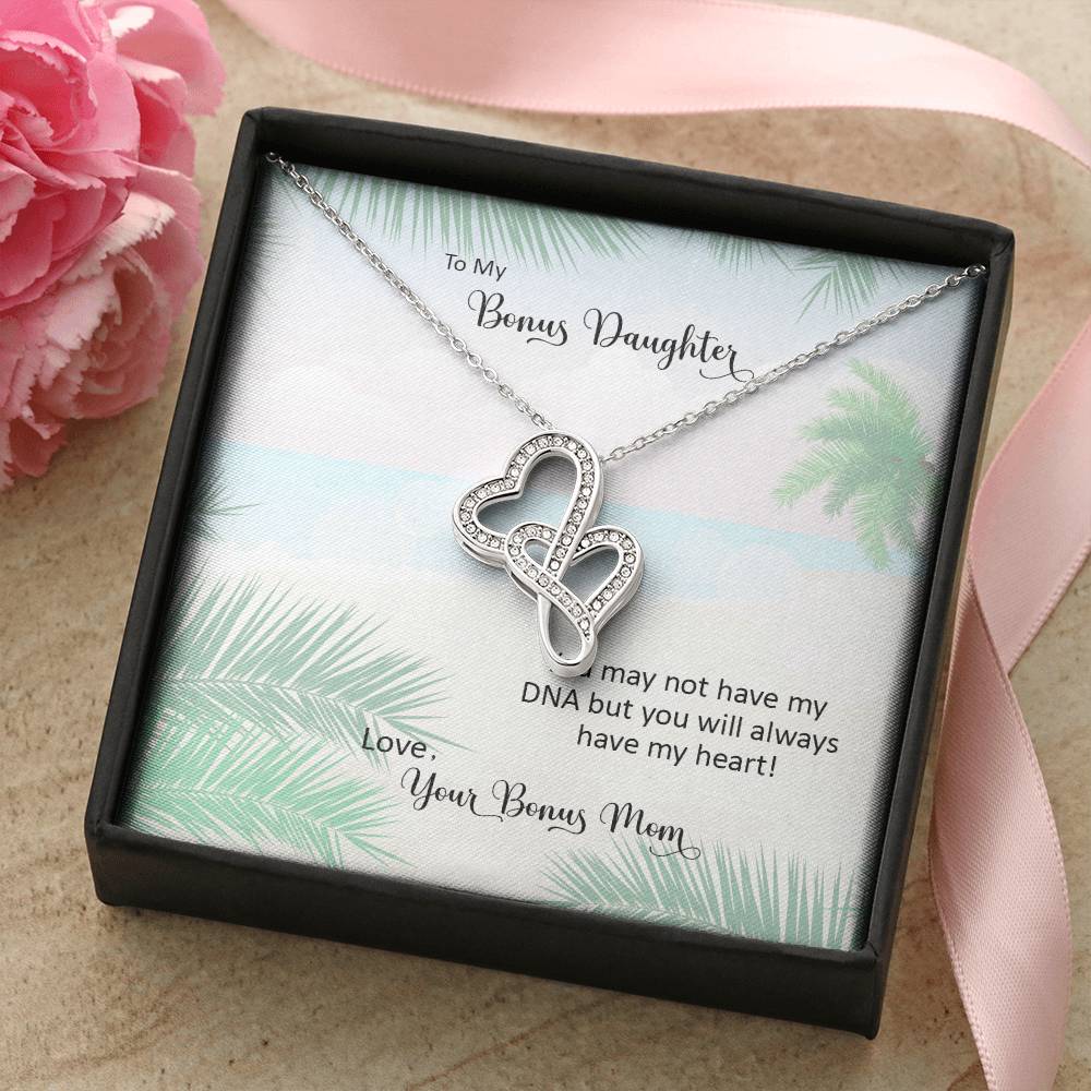 Bonus Daughter From Bonus Mom No Dna But You Have My Heart 4 Double Hearts Necklace