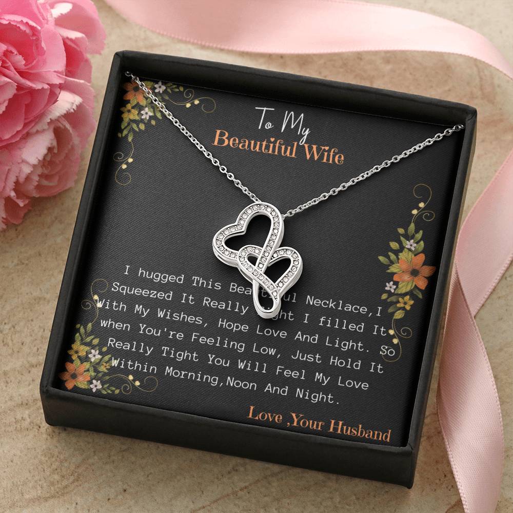 To My Wife Love Your Husband - Last Everything Necklace - To My Wife Necklace Anniversary Gift For Wife Gift For Wife Double Hearts Necklace