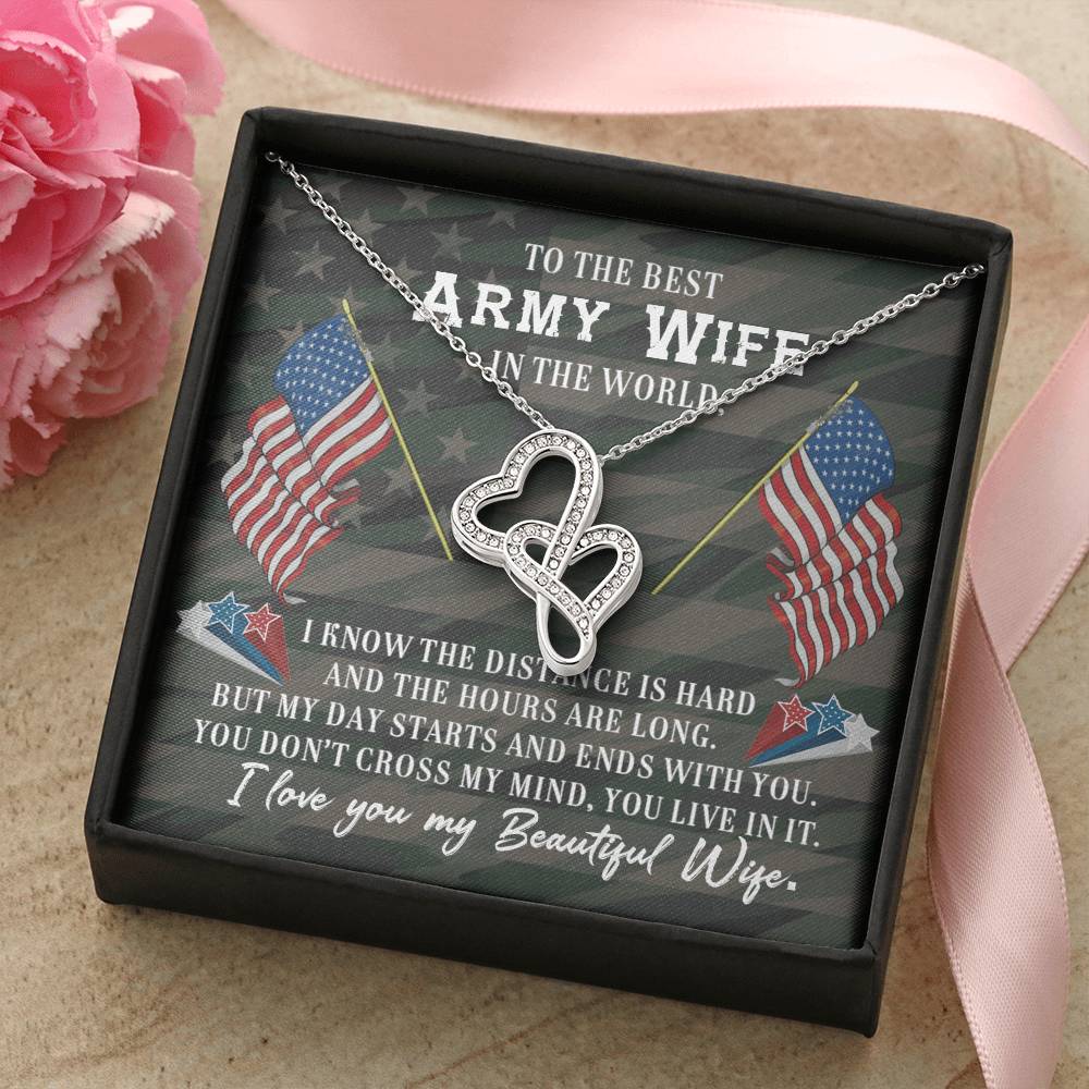 To The Best Army Wife In The World Necklace Gift Anniversary Gift Gifts For Her Christmas Gift Double Hearts Necklace