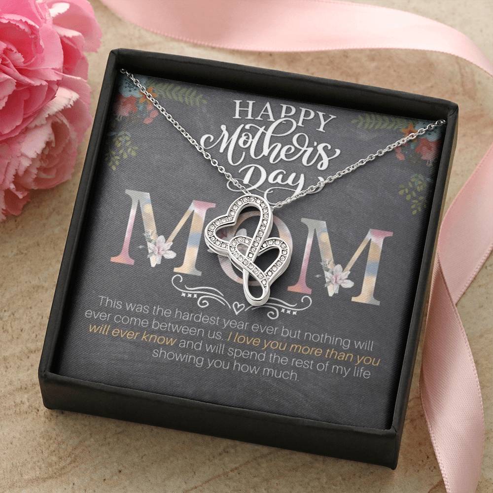 Happy Mother's Day! -14K White Gold Finish Double Hearts Necklace