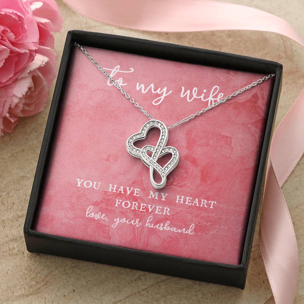 To Wife From Husband Valentine's Day Anniversary Romantic Gift For Her Double Hearts Necklace