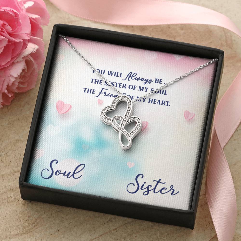 You Will Always Be 14K 4K White Gold Finish Double Hearts Necklace