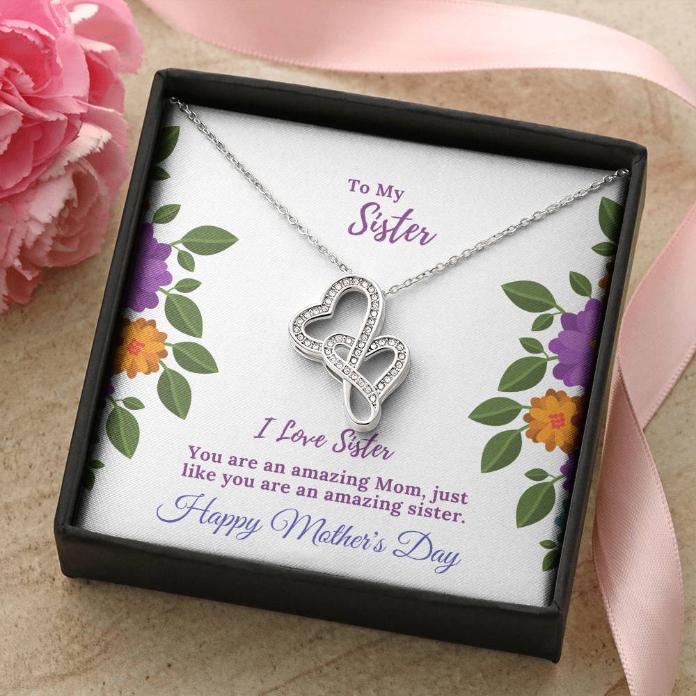 To My Loving Sister-Happy Mother's Day Double Hearts Necklace