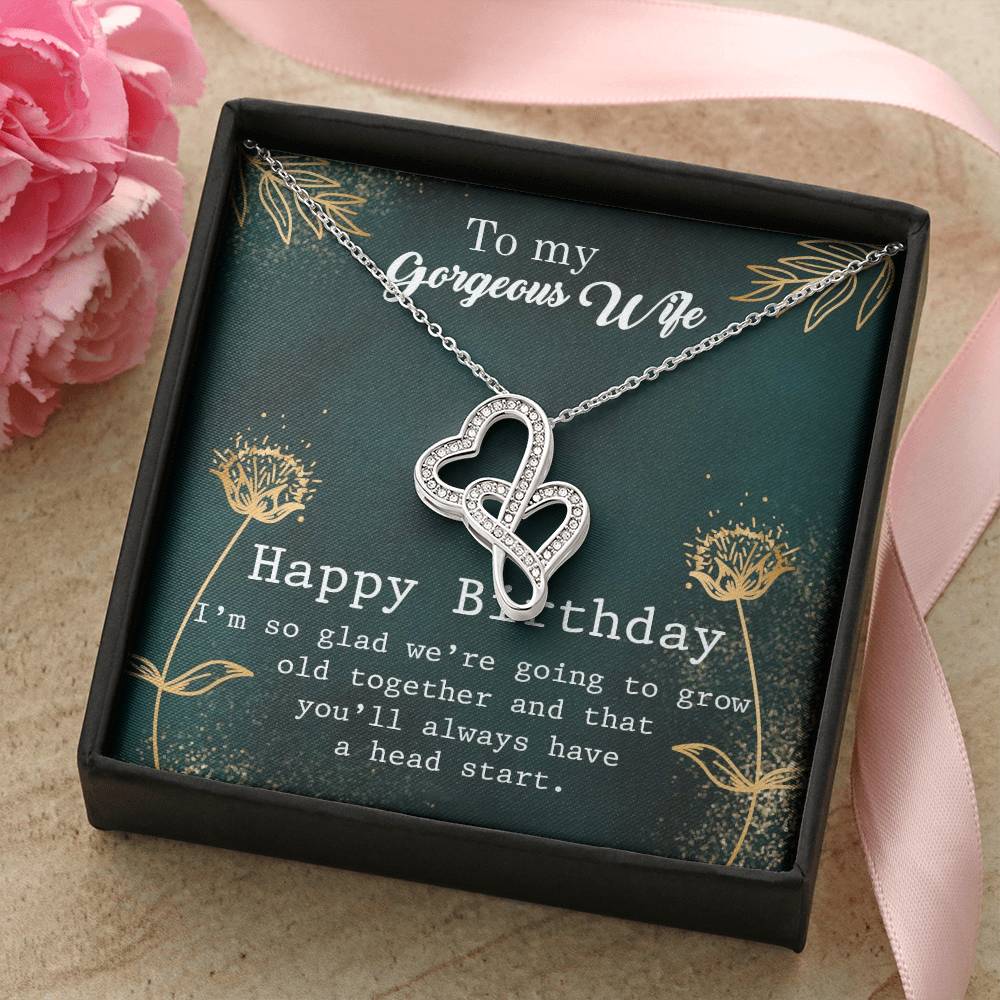 To My Gorgeous Wife - Happy Birthday Gift - Double Hearts Necklace