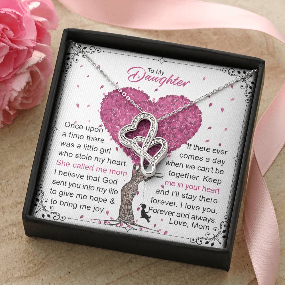 To My Daughter 3 Double Hearts Necklace