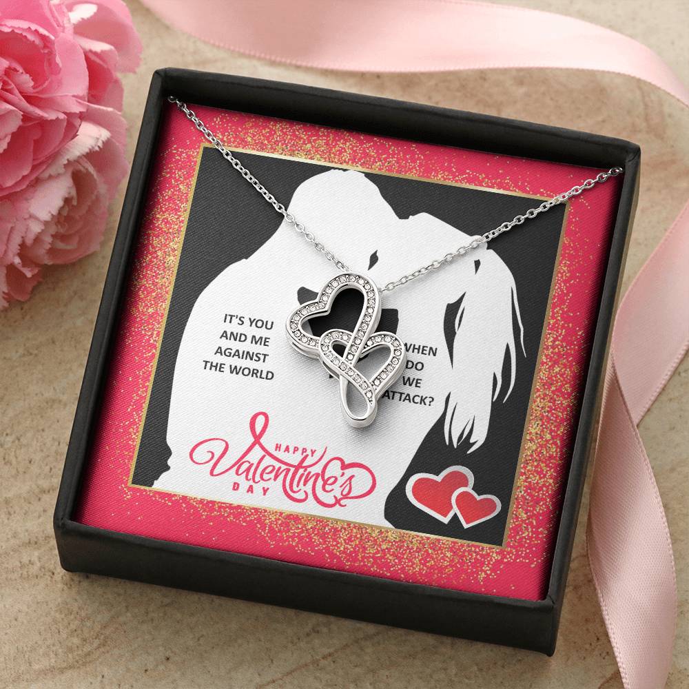 You And Me Against The World Double Hearts Necklace
