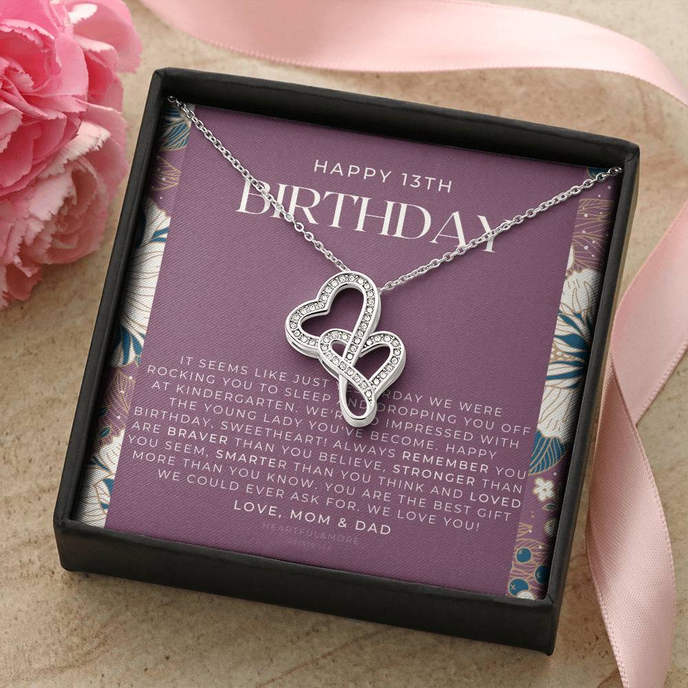 Gift For 13 Year Old Girl Gifts 13Th Birthday Girl 13Th Birthday Gift Thirteenth Birthday Necklace Teen Birthday Gift Double Hearts Necklace