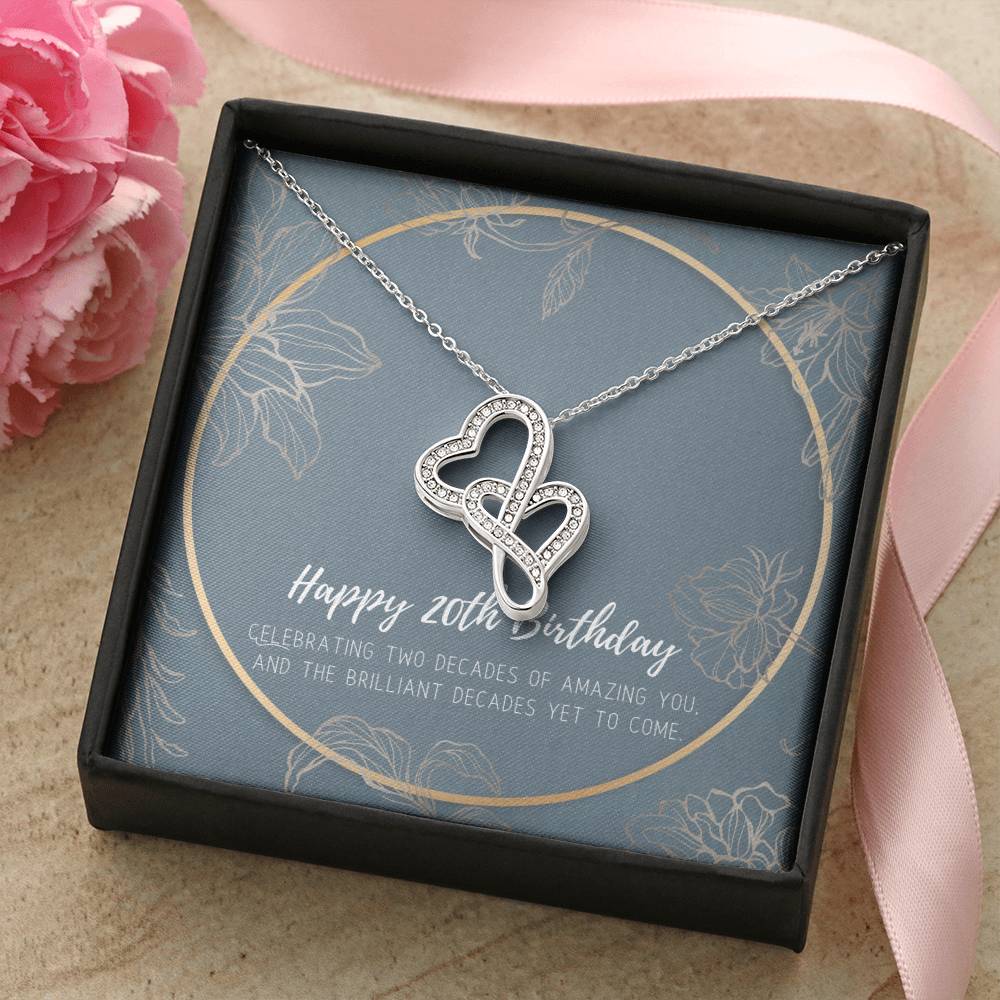 20Th Birthday Gifts For Women Necklace For Her 2 Decade Jewelry 20 Years Old 20Th Birthday Gift Necklace Jewelry Double Hearts Necklace