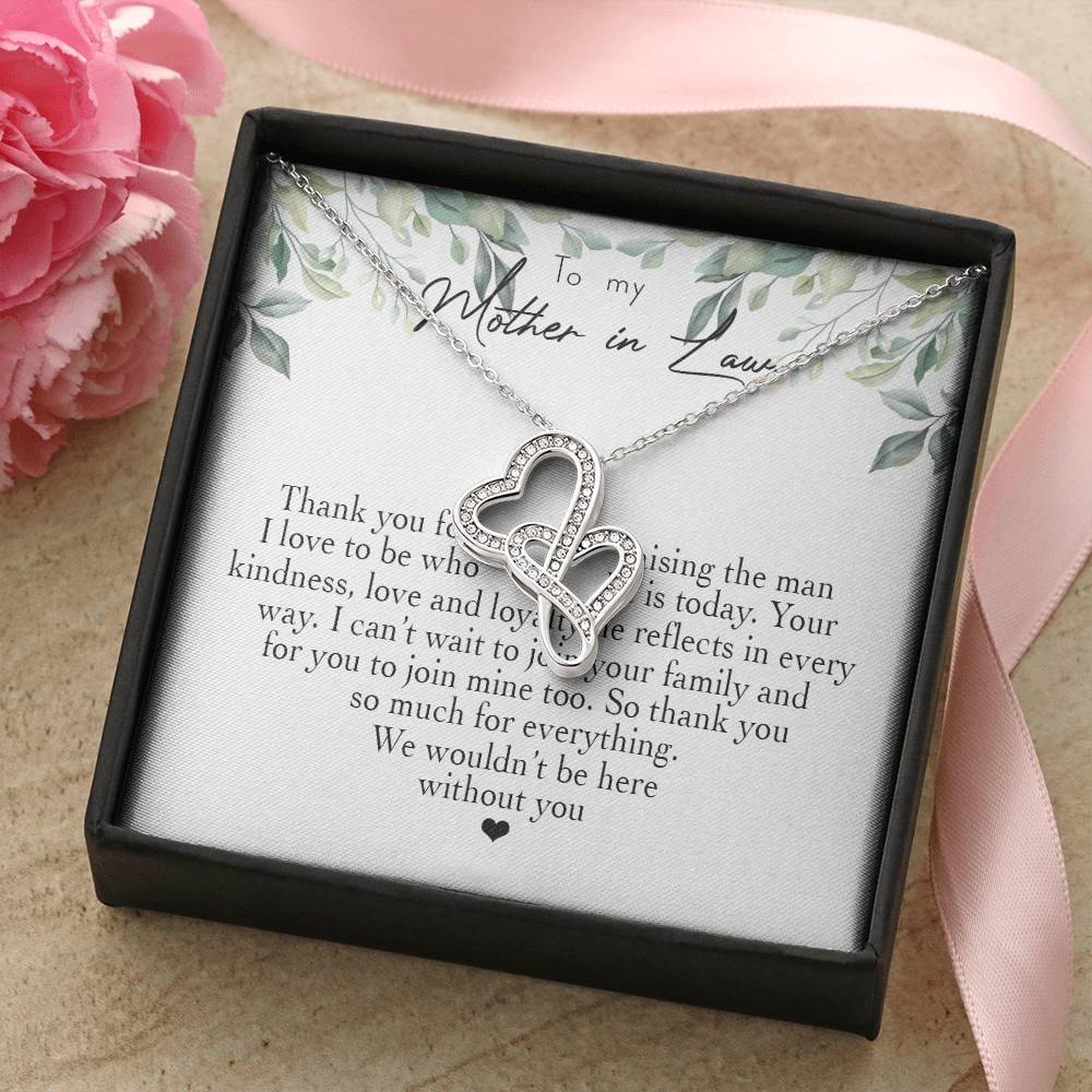 To My Mother In Law Thank You For Raising The Man I Love 3 Double Hearts Necklace