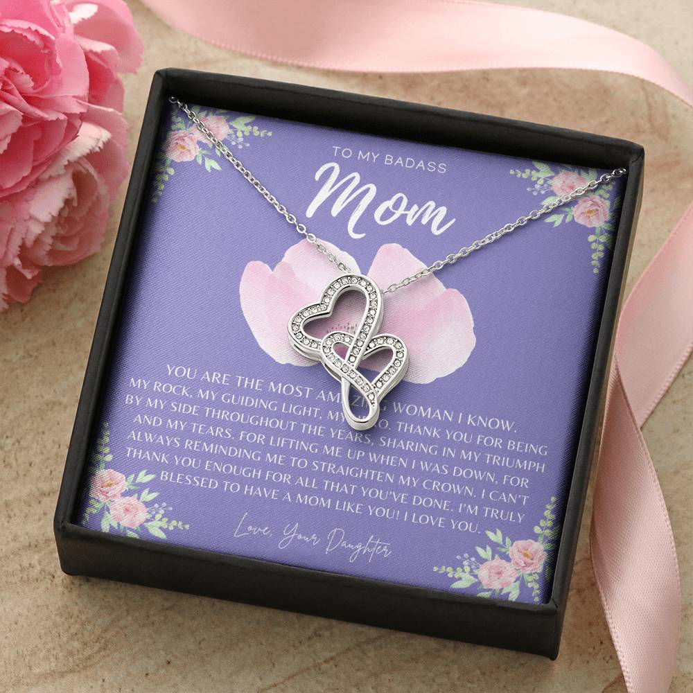 Badass Mom Gift To My Badass Mom Necklace Mother’S Day Gift Daughter To Mom Gift Gift From Daughter To Mom On Wedd Double Hearts Necklace