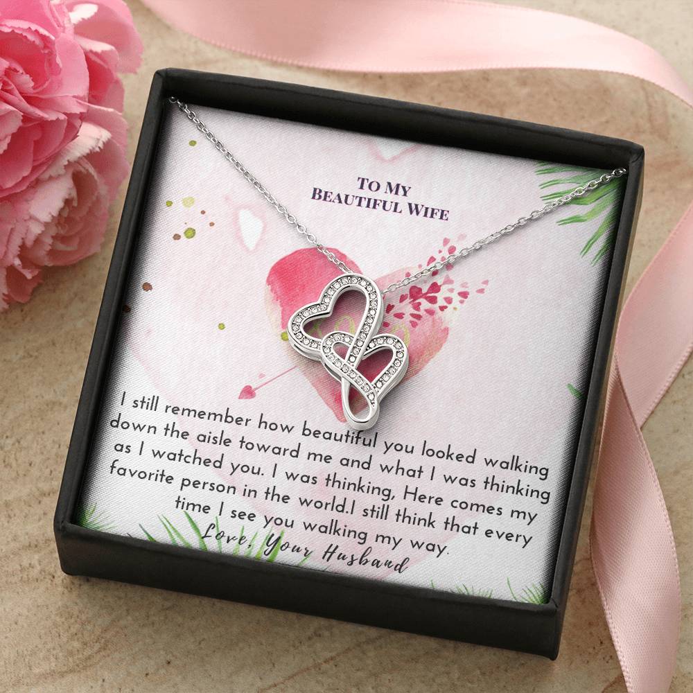 Happy Anniversary To Wife Sweet Necklace Double Hearts Necklace
