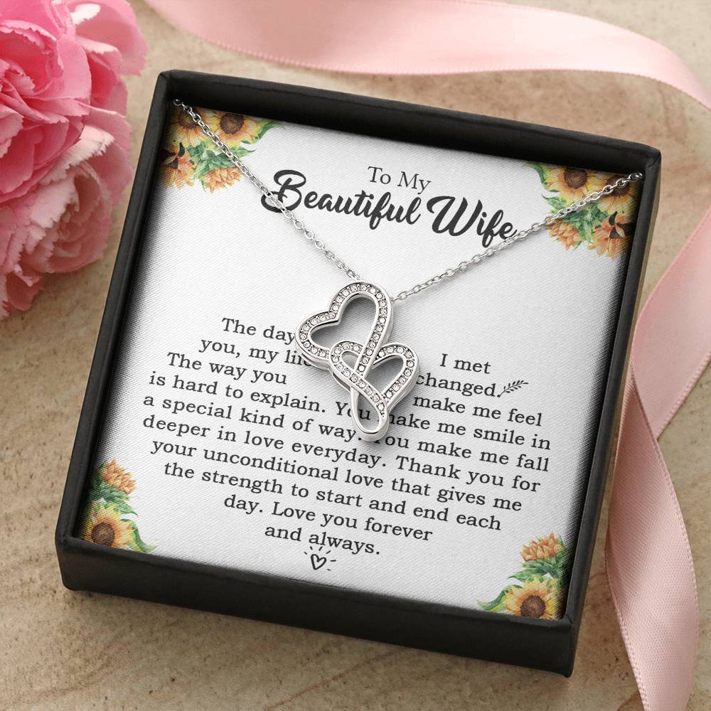 To My Beautiful Wife Necklace Anniversary Gift For Wife Birthday Gift For Wife Gift For Wife Necklace For Wife Gift F 1 Double Hearts Necklace