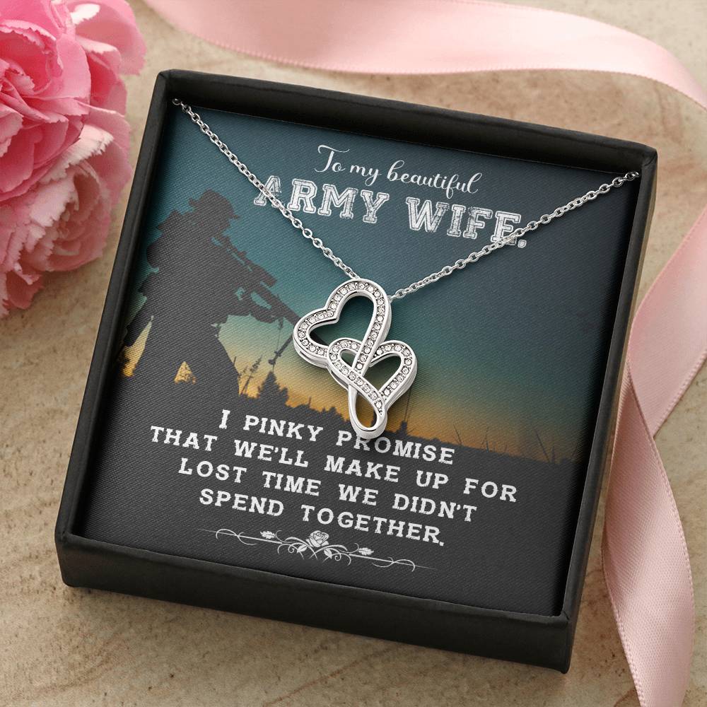 To My Beautiful Army Wife - I Love You - Double Hearts Necklace