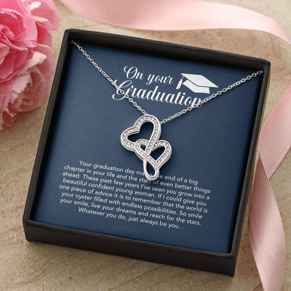 On Your Graduation - Katie - Congratulations - Love Mom And Dad - Sweethearts Necklace - Graduation Gift Necklace For Double Hearts Necklace